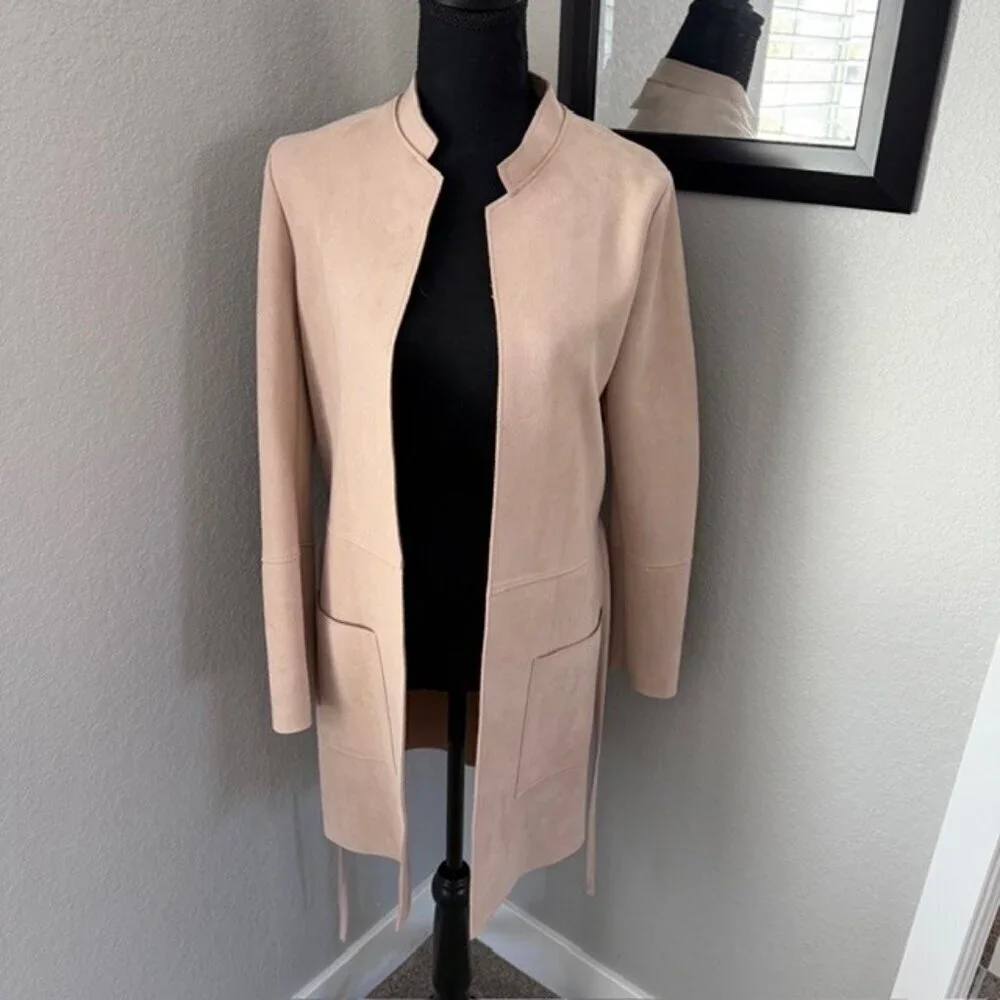 H&M Blush Pink Faux Suede Belted Jacket Coat Sz 6